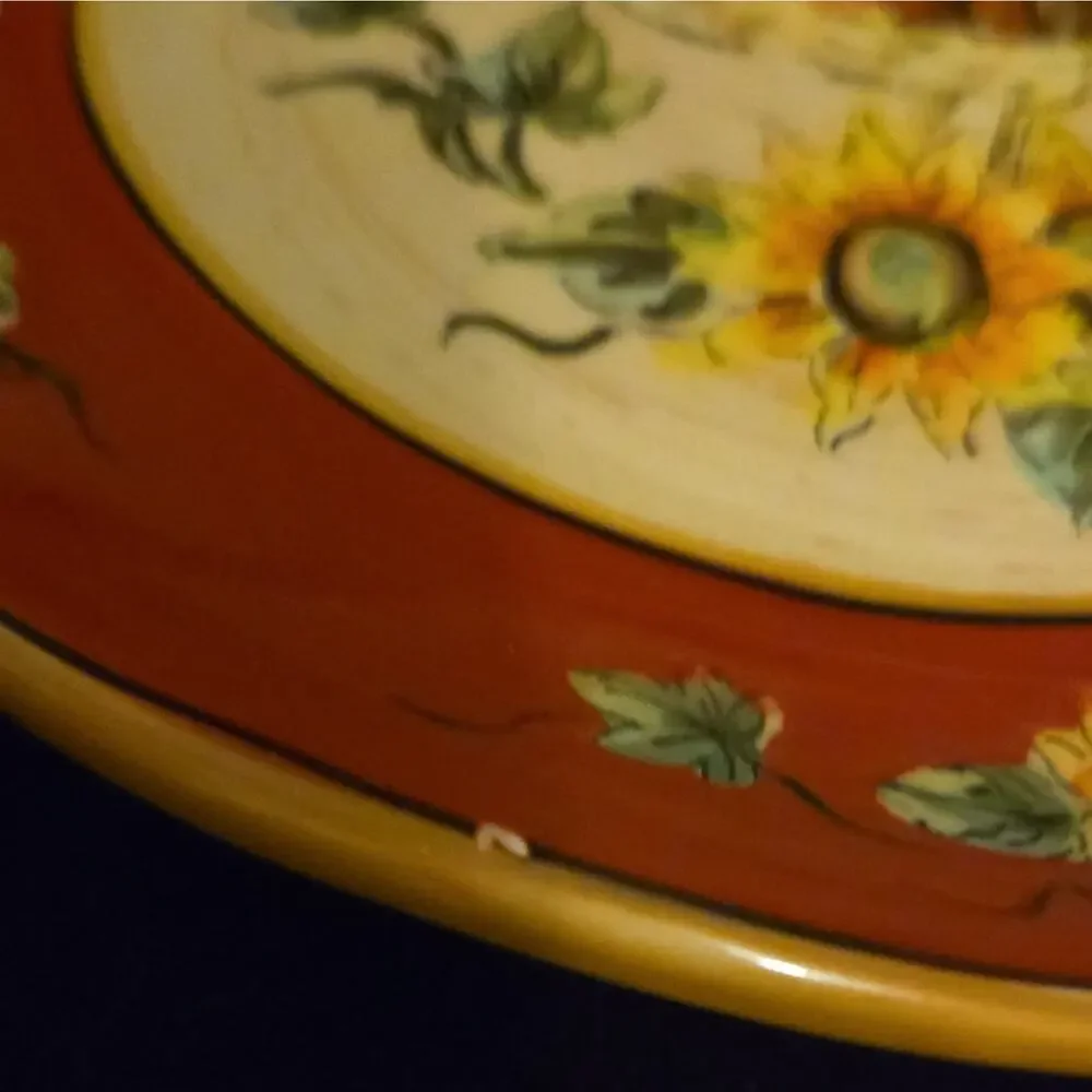 Maxcera Red Rooster Dinner Plate Sunflower Hand Painted Ceramic Farmhouse